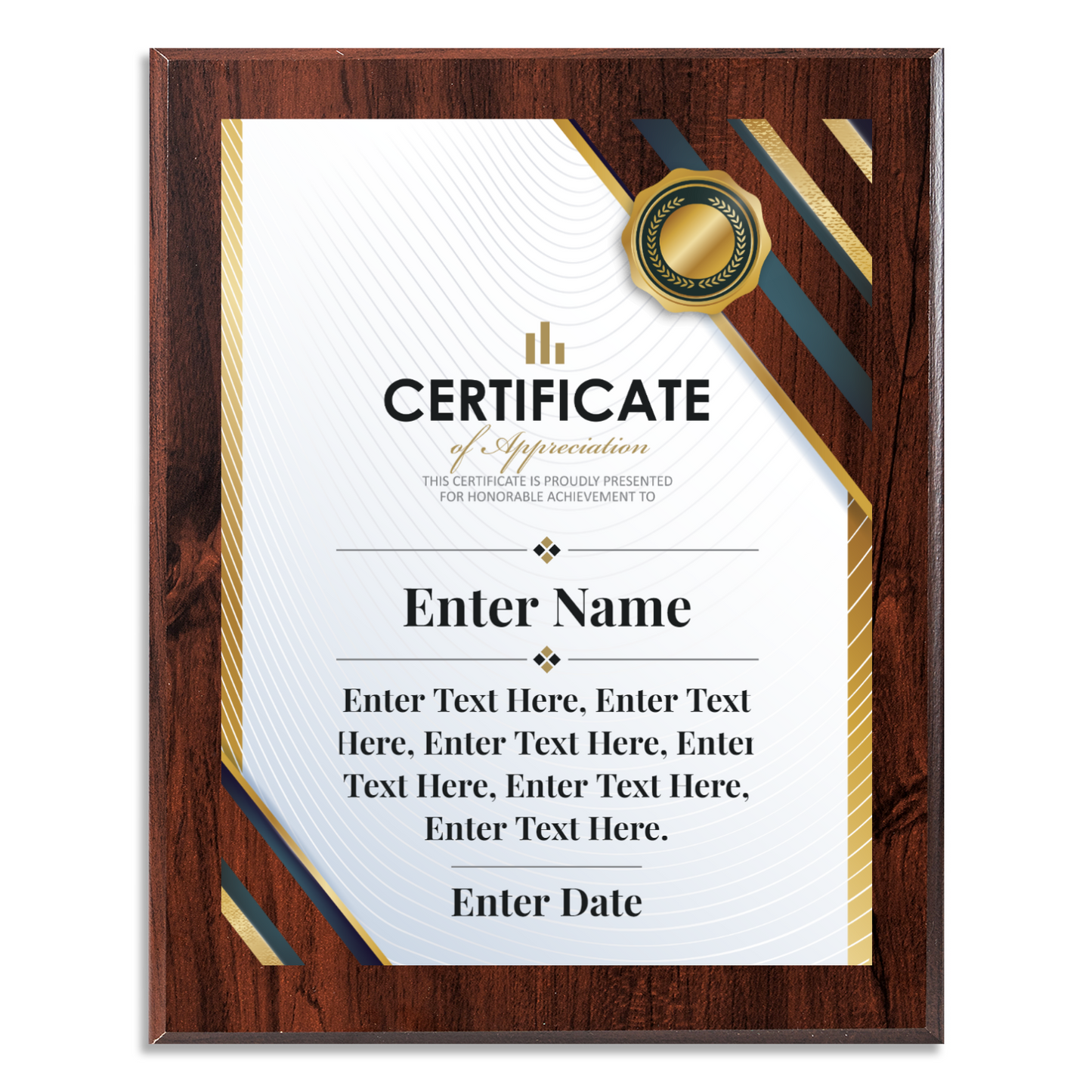 Certificate Of Appreciation 12" x 15" UV Printed Luxury Award