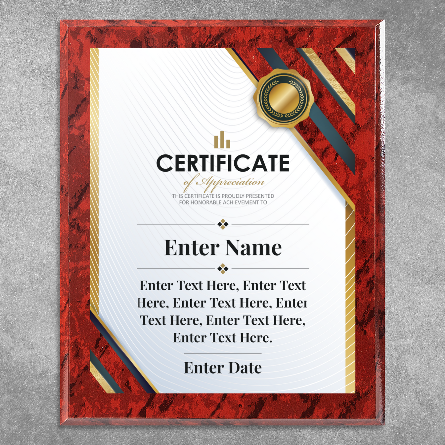 Certificate Of Appreciation 12" x 15" UV Printed Luxury Award