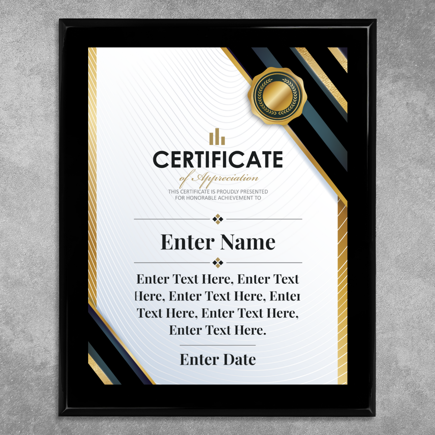Certificate Of Appreciation 12" x 15" UV Printed Luxury Award