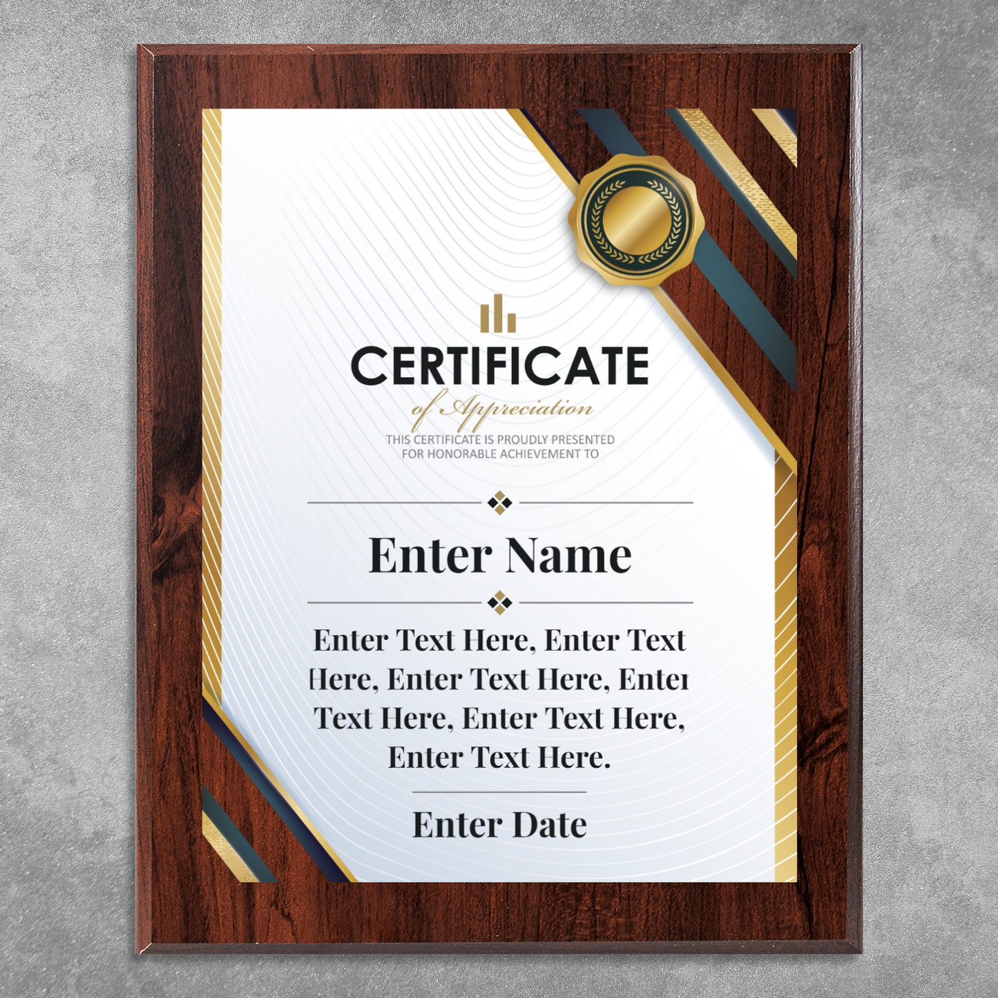 Certificate Of Appreciation 12" x 15" UV Printed Luxury Award