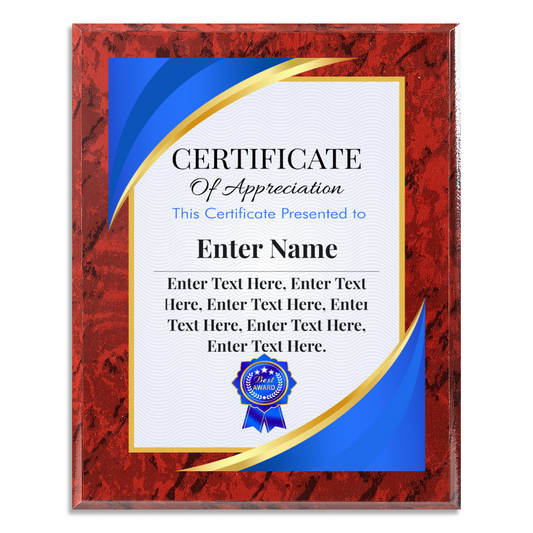 Certificate Of Appreciation 12" x 15" UV Printed Luxury Award 02