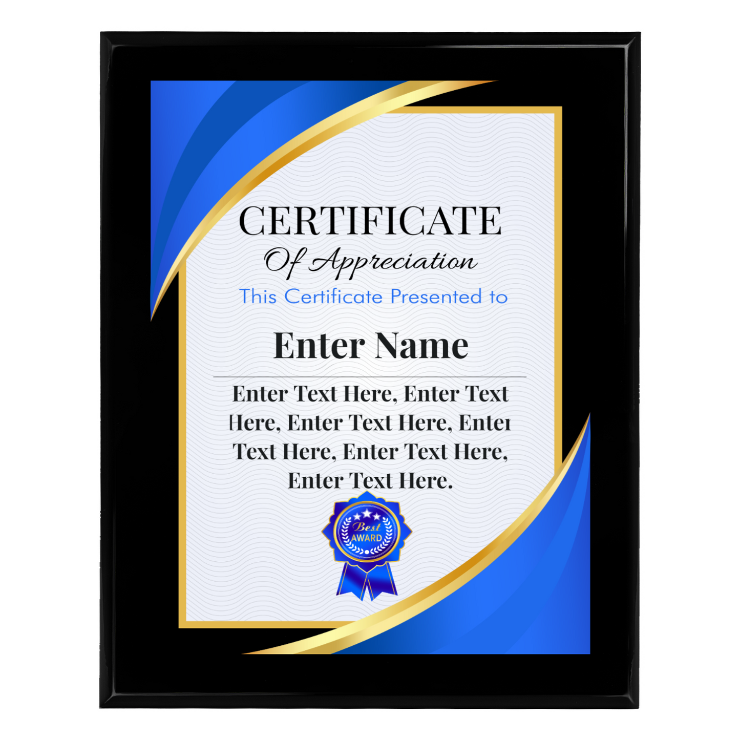 Certificate Of Appreciation 12" x 15" UV Printed Luxury Award 02