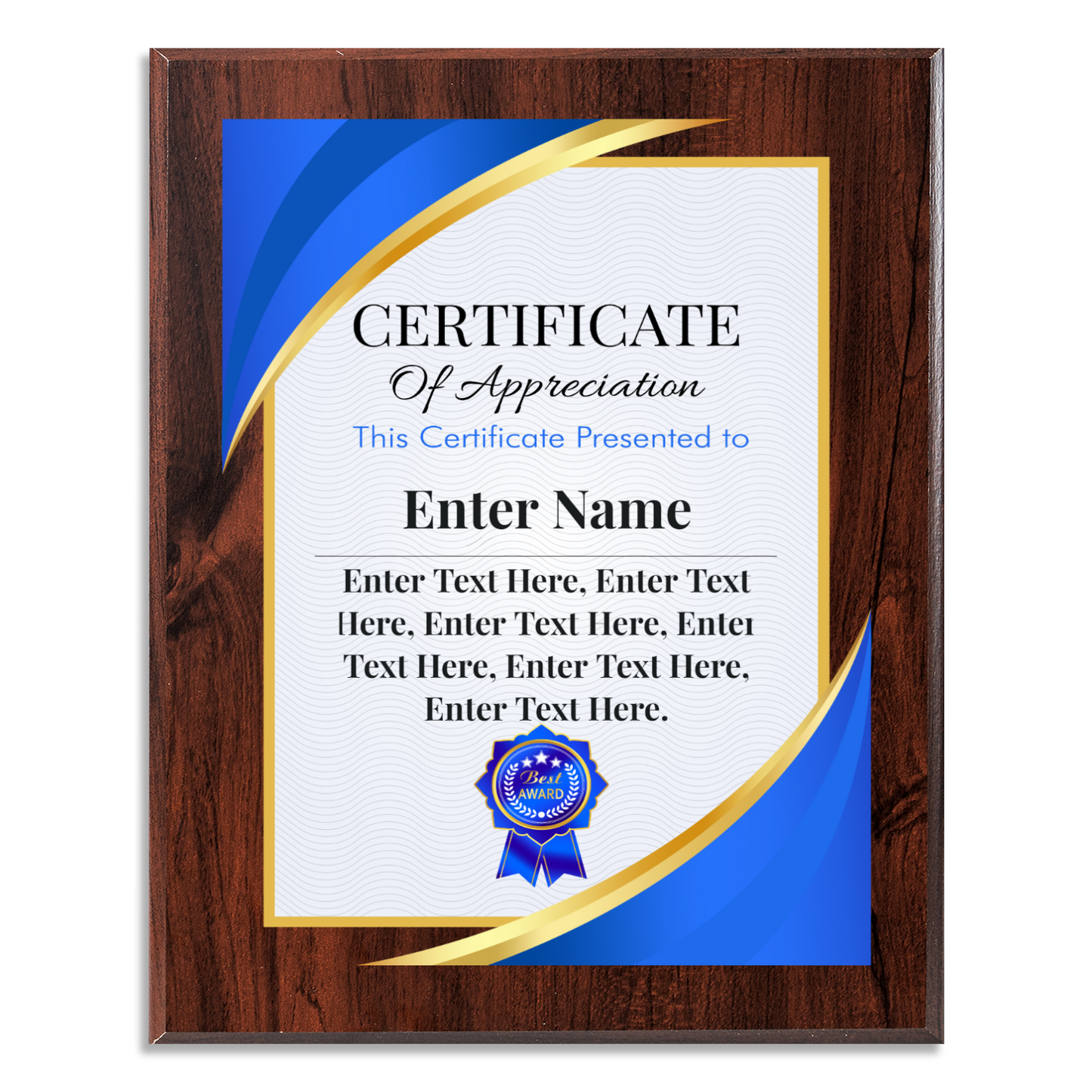 Certificate Of Appreciation 12" x 15" UV Printed Luxury Award 02