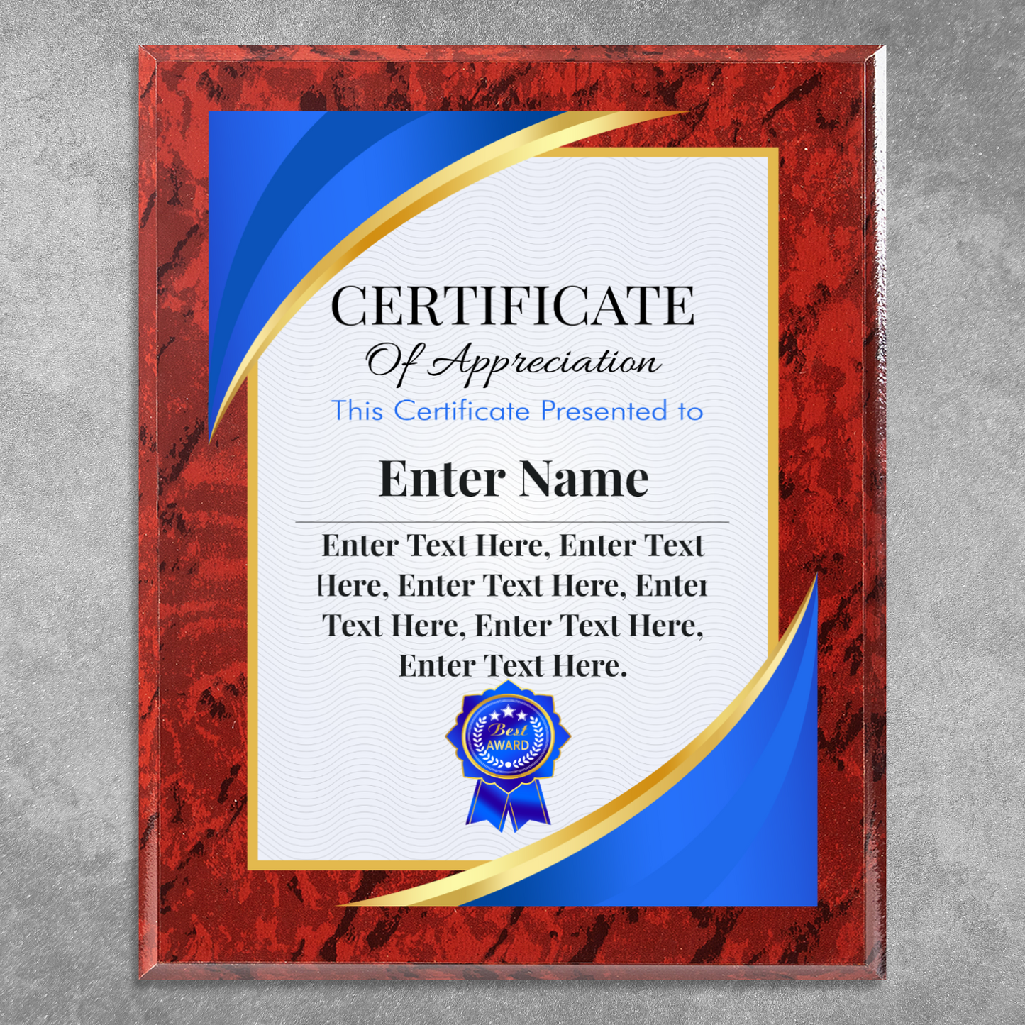 Certificate Of Appreciation 12" x 15" UV Printed Luxury Award 02