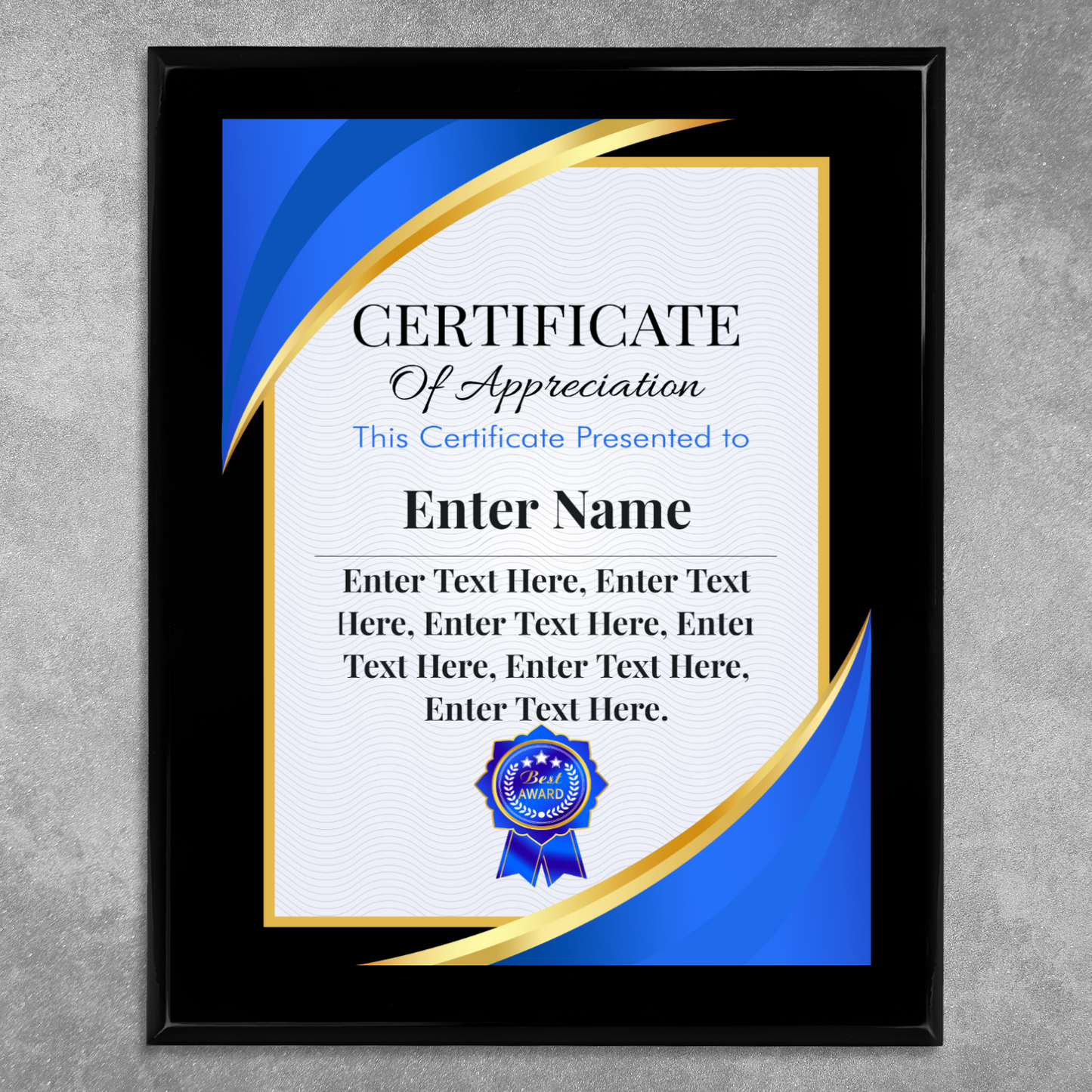Certificate Of Appreciation 12" x 15" UV Printed Luxury Award 02