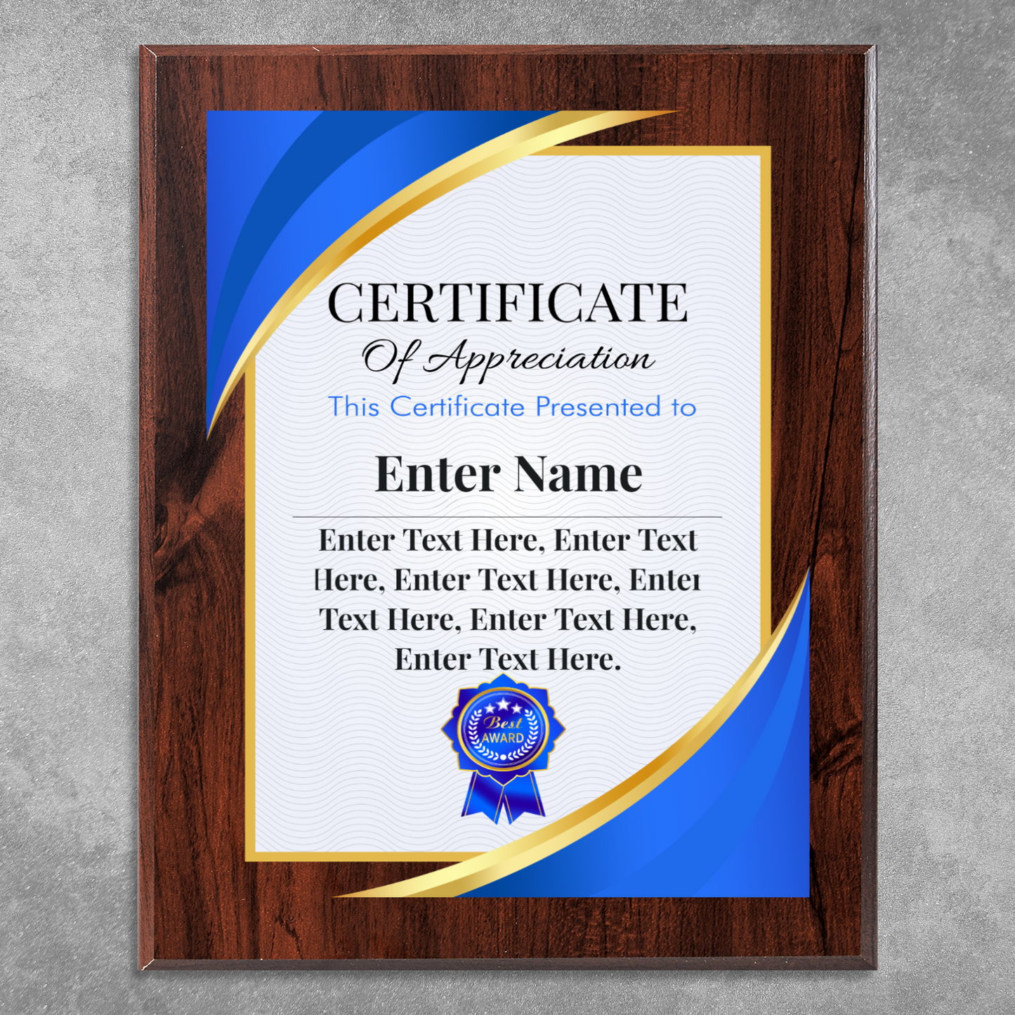 Certificate Of Appreciation 12" x 15" UV Printed Luxury Award 02