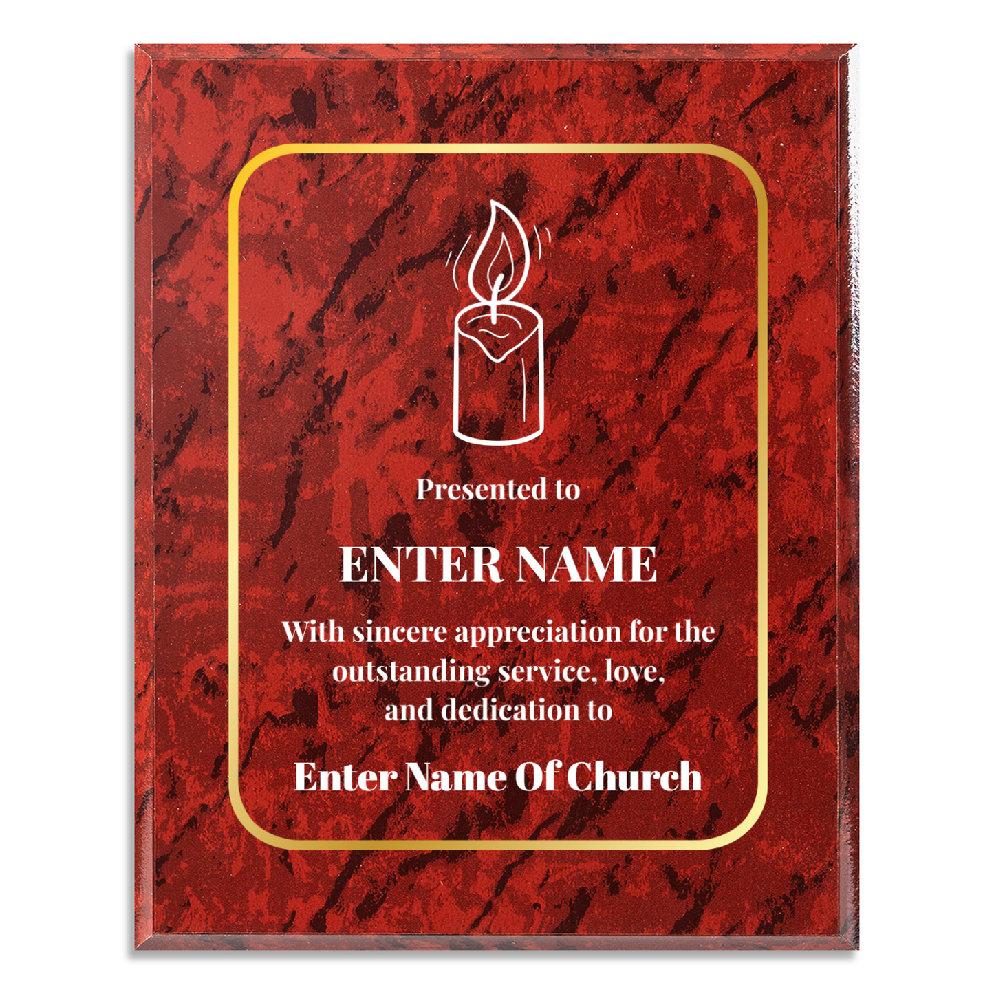 Personalized Church Candle 8" x 10" UV Printed Luxury Award