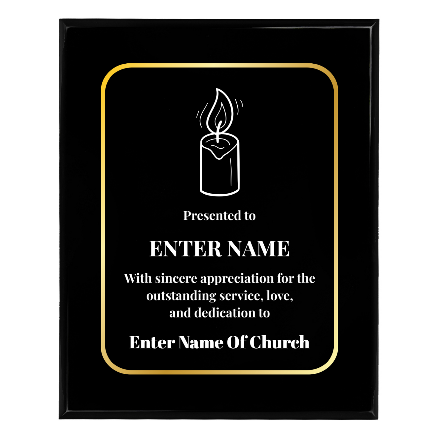 Personalized Church Candle 8" x 10" UV Printed Luxury Award