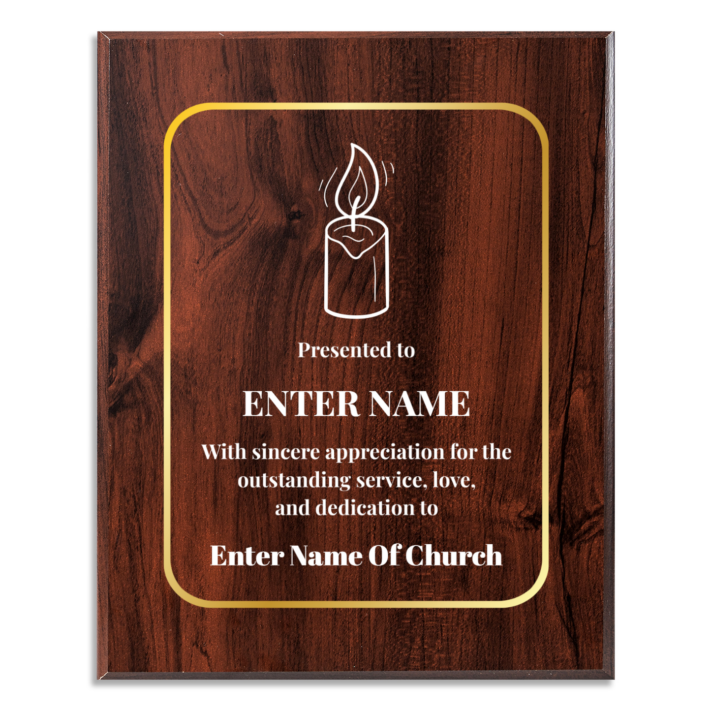 Personalized Church Candle 8" x 10" UV Printed Luxury Award