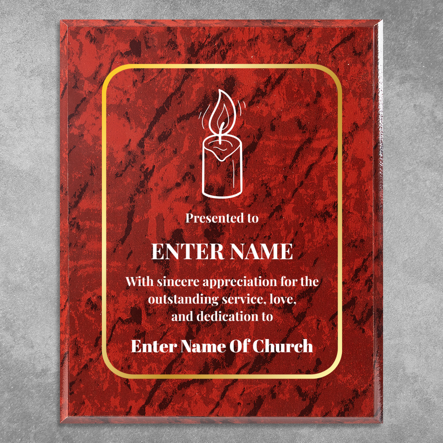 Personalized Church Candle 8" x 10" UV Printed Luxury Award