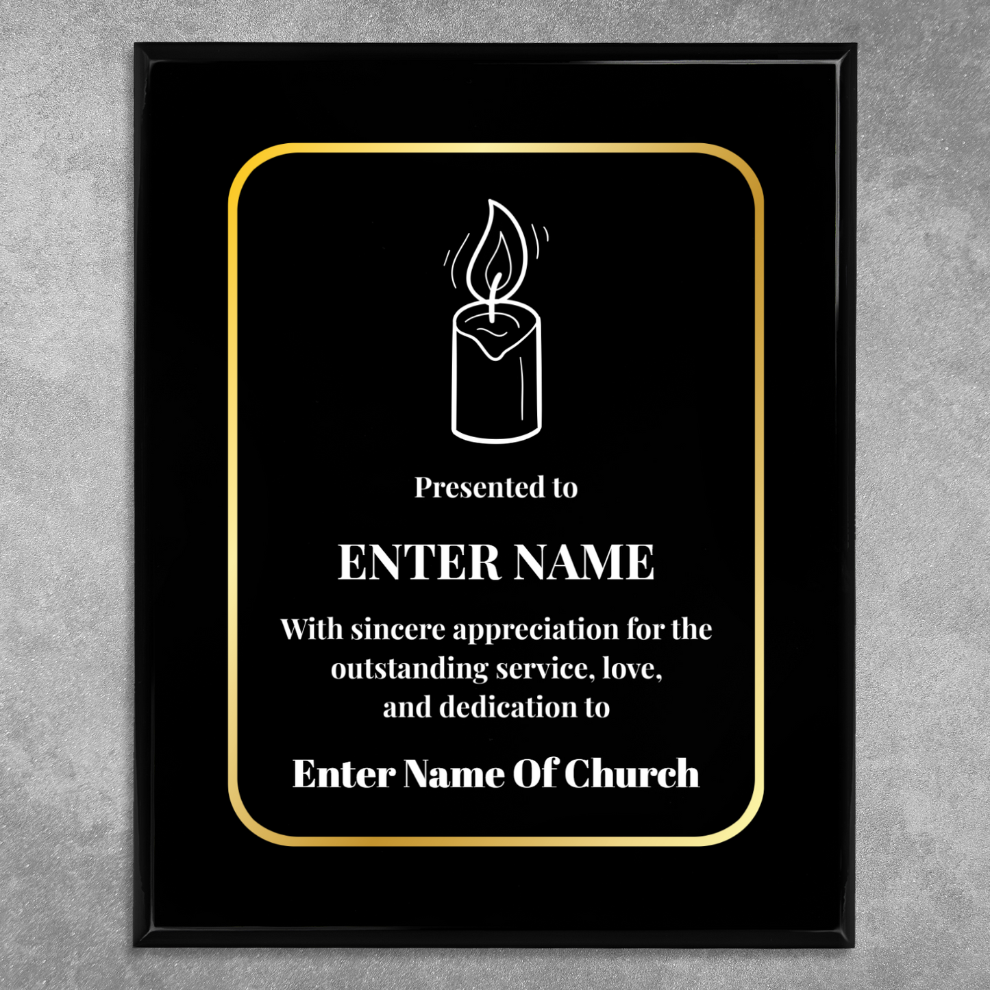 Personalized Church Candle 8" x 10" UV Printed Luxury Award