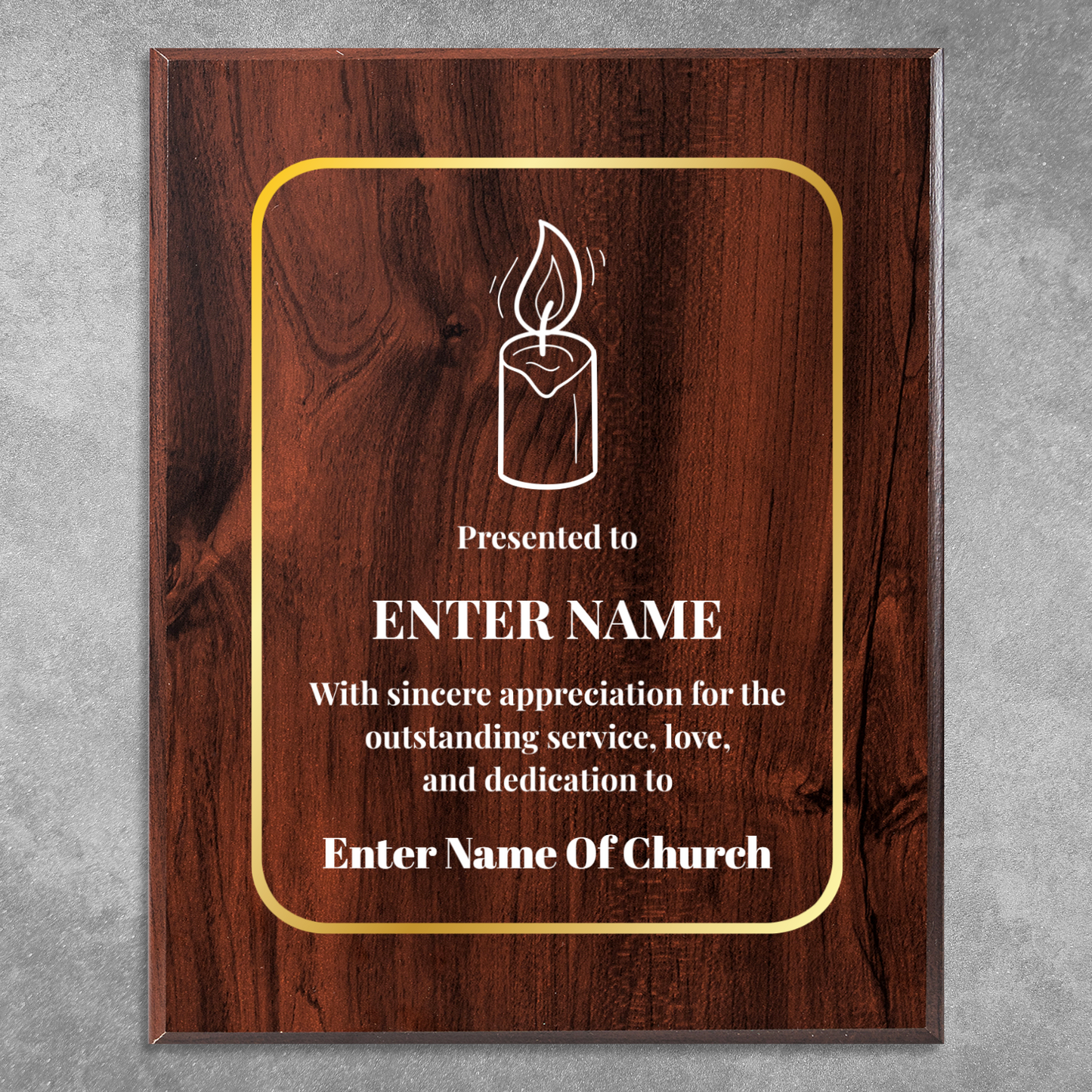 Personalized Church Candle 8" x 10" UV Printed Luxury Award