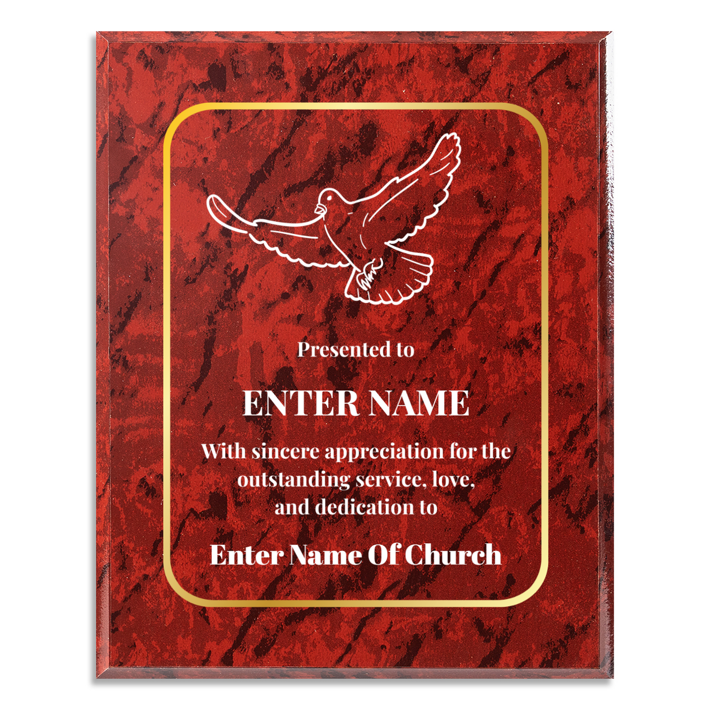 Personalized Church Dove Of Peace 8" x 10" UV Printed Luxury Award
