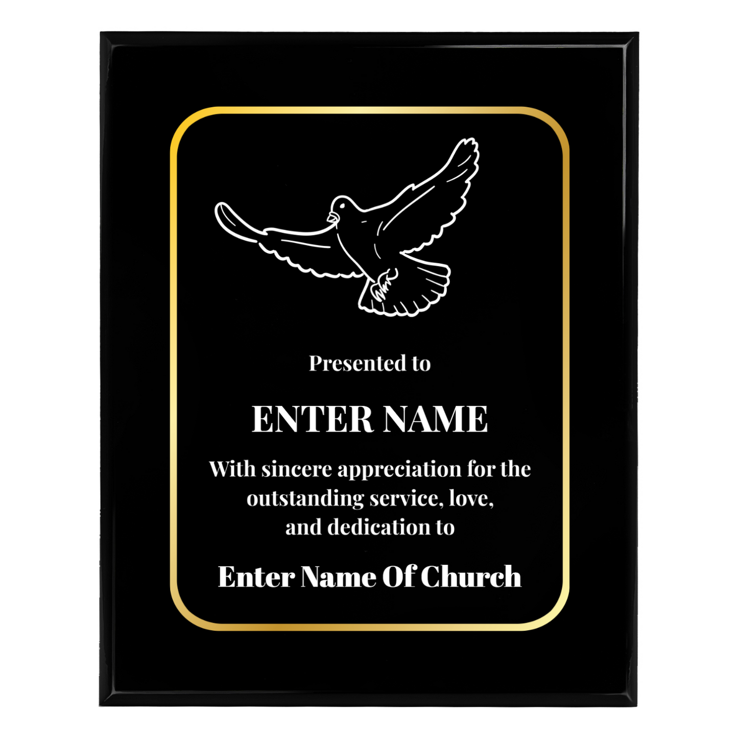 Personalized Church Dove Of Peace 8" x 10" UV Printed Luxury Award