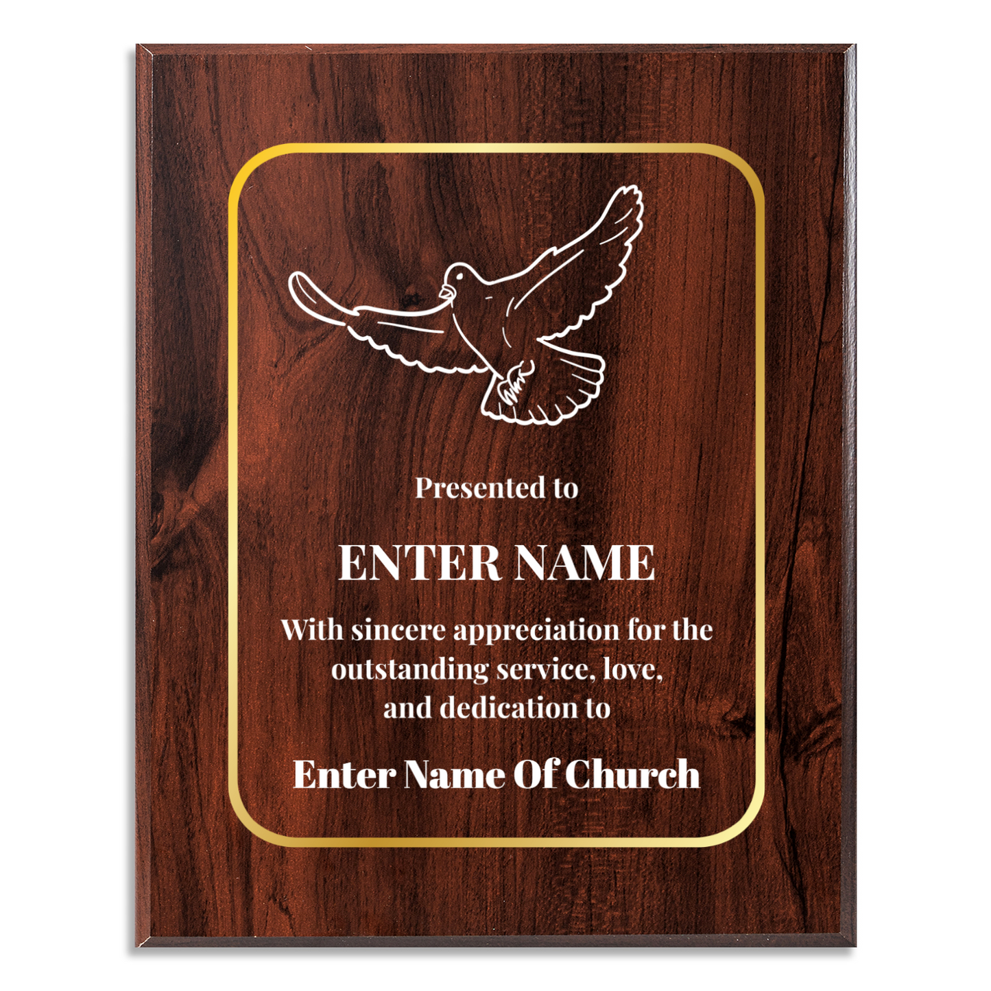 Personalized Church Dove Of Peace 8" x 10" UV Printed Luxury Award