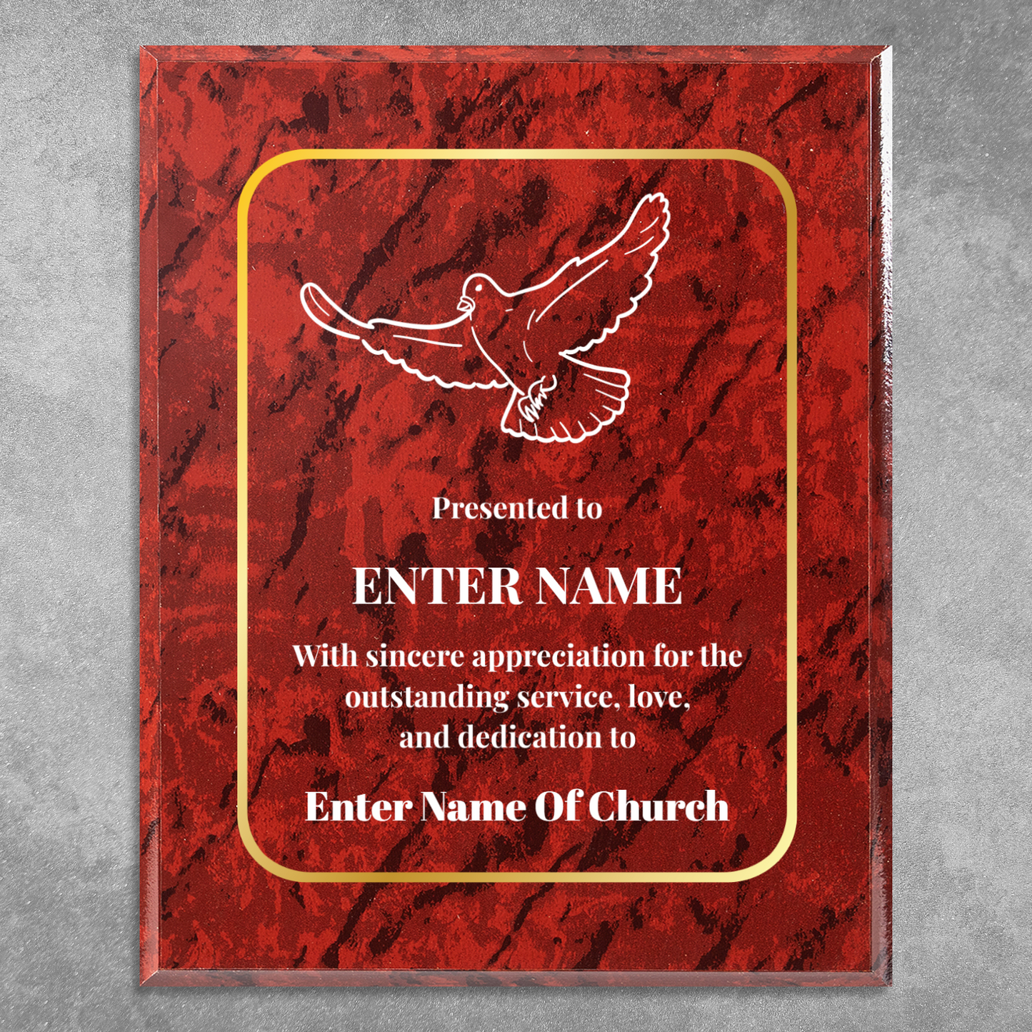 Personalized Church Dove Of Peace 8" x 10" UV Printed Luxury Award