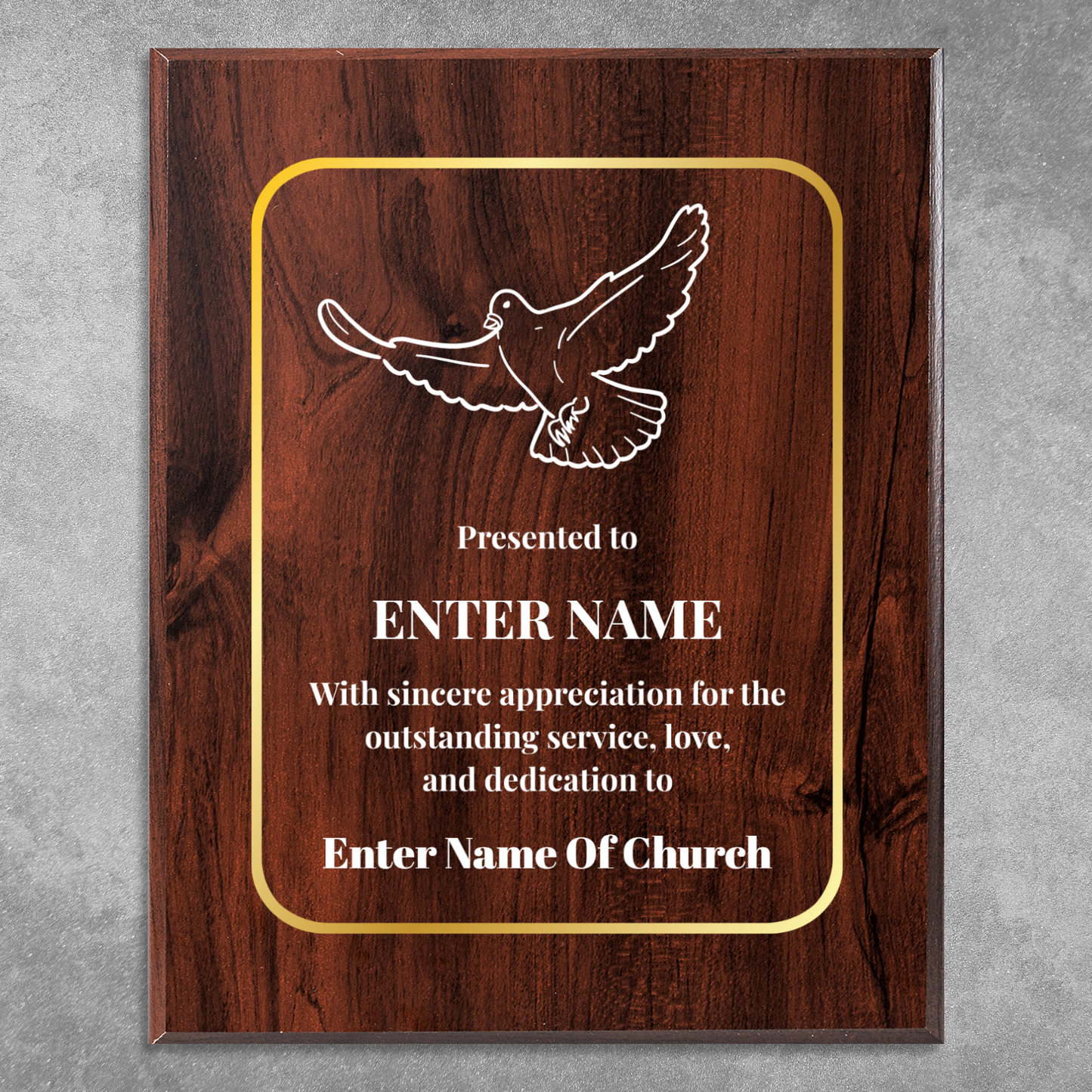 Personalized Church Dove Of Peace 8" x 10" UV Printed Luxury Award