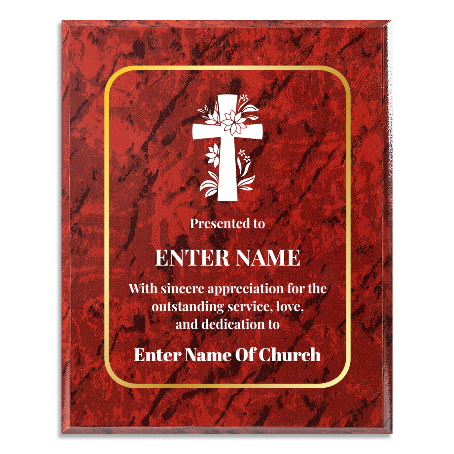 Personalized Church Floral Cross 8" x 10" UV Printed Luxury Award