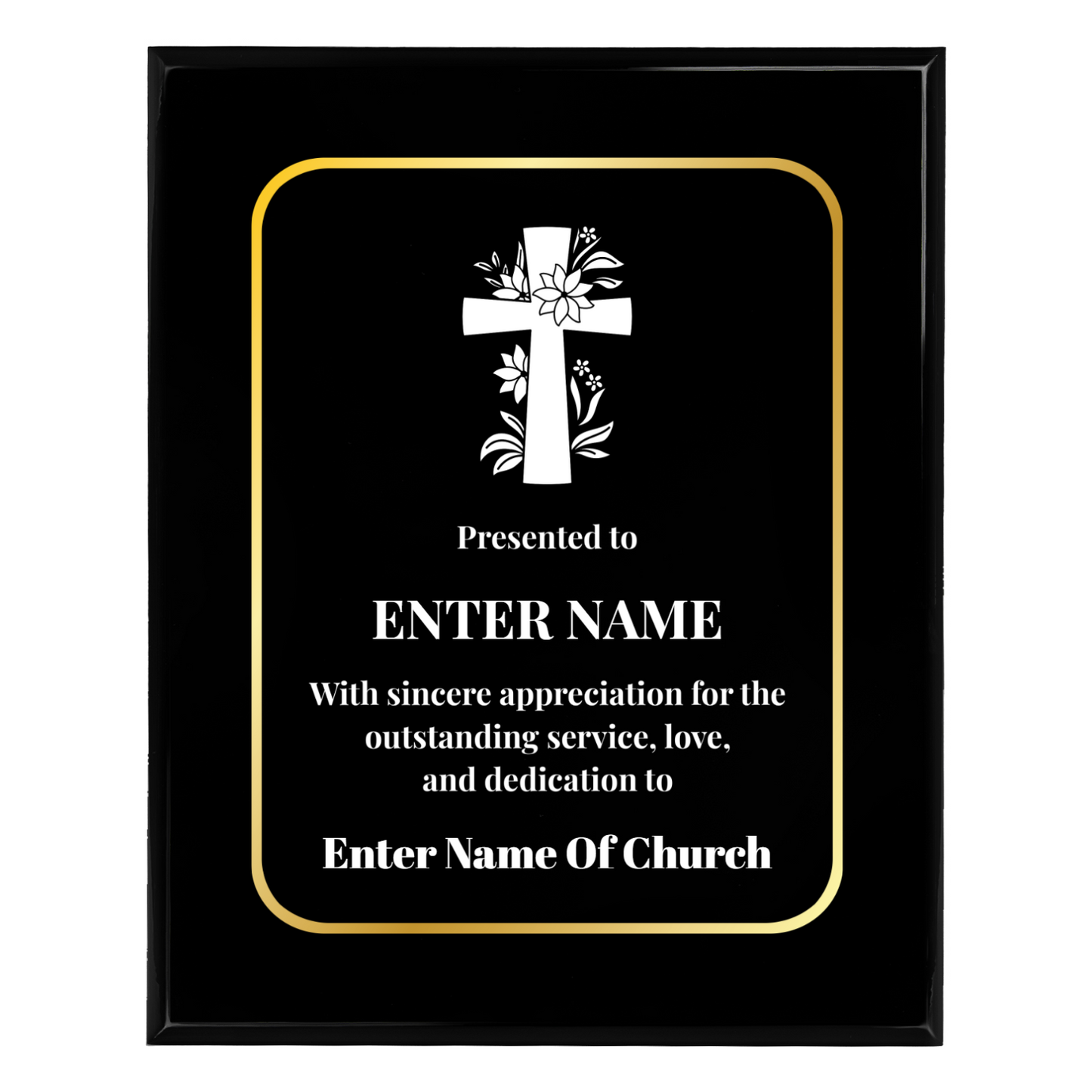 Personalized Church Floral Cross 8" x 10" UV Printed Luxury Award