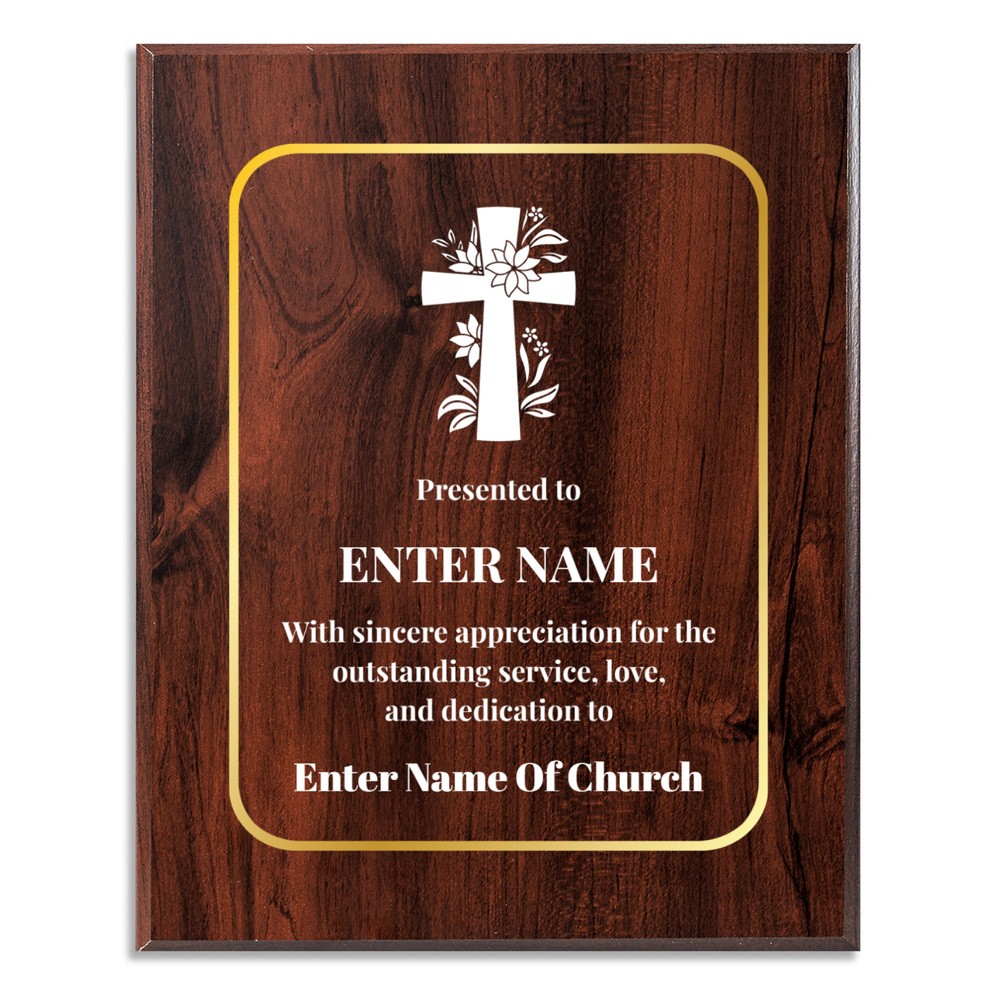 Personalized Church Floral Cross 8" x 10" UV Printed Luxury Award