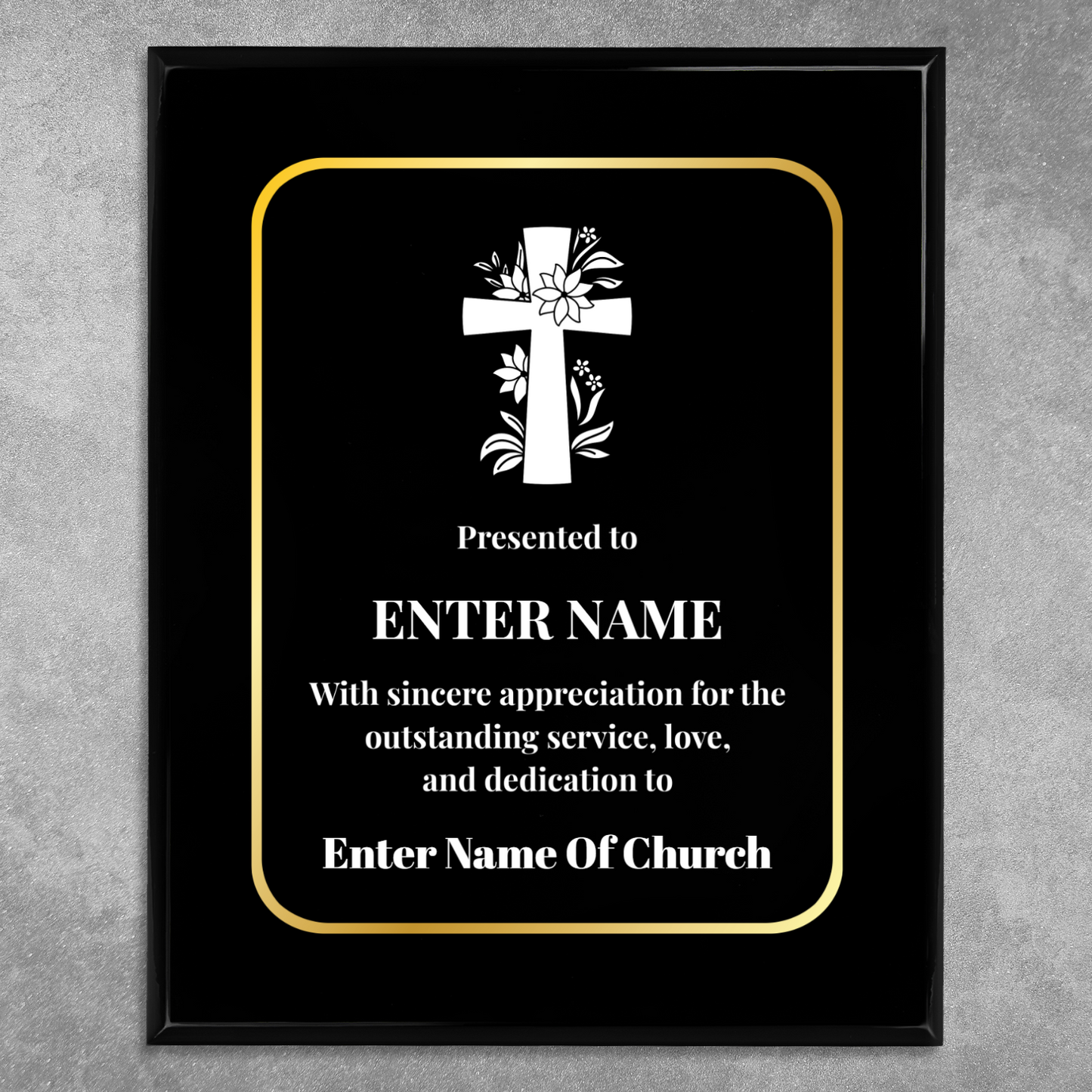 Personalized Church Floral Cross 8" x 10" UV Printed Luxury Award