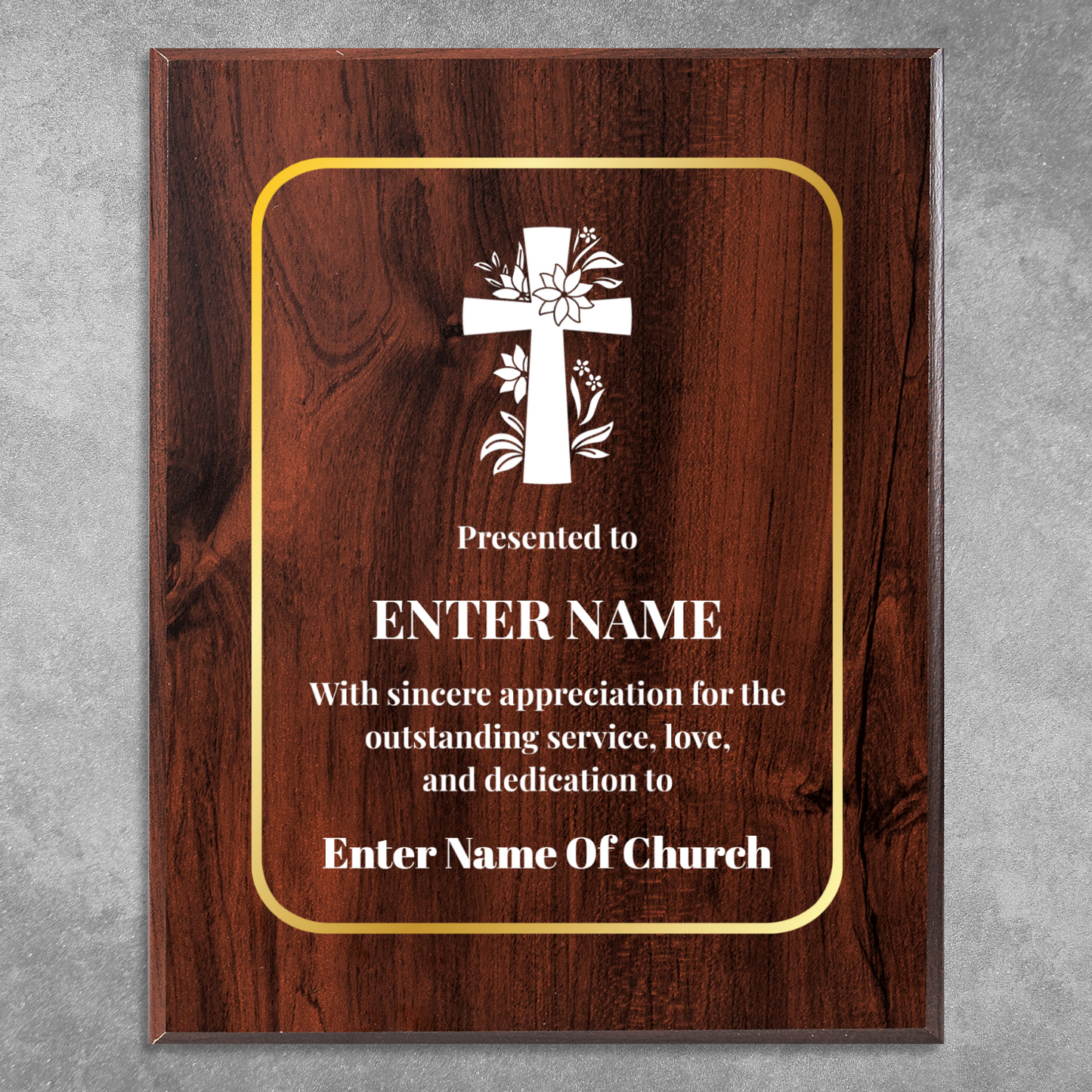 Personalized Church Floral Cross 8" x 10" UV Printed Luxury Award