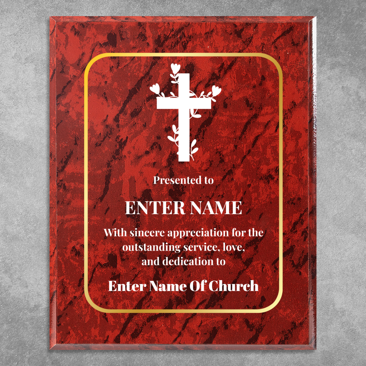 Personalized Church Floral Cross 8" x 10" UV Printed Luxury Award 2