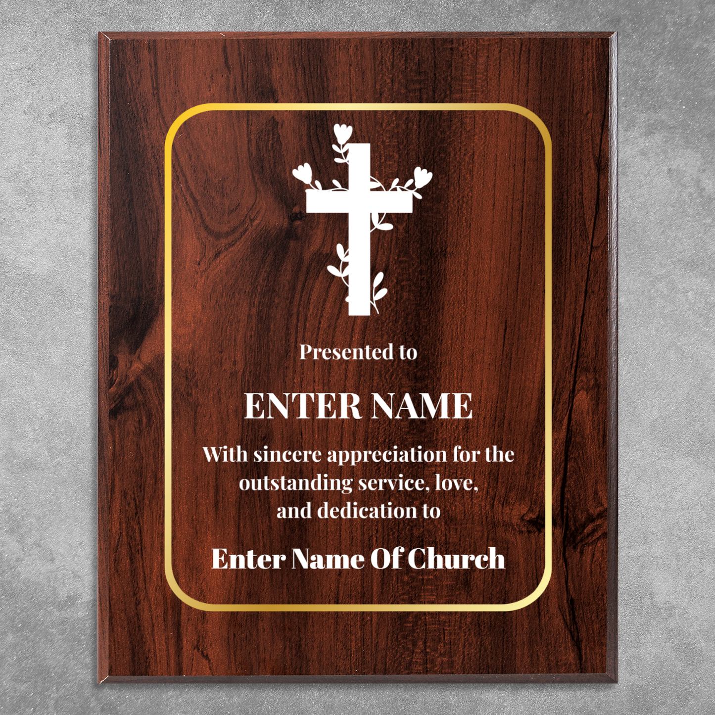 Personalized Church Floral Cross 8" x 10" UV Printed Luxury Award 2