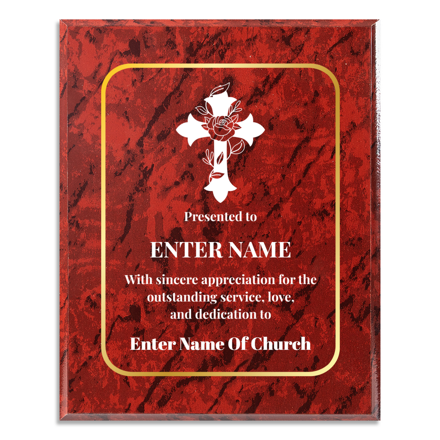 Personalized Church Floral Cross 8" x 10" UV Printed Luxury Award 3