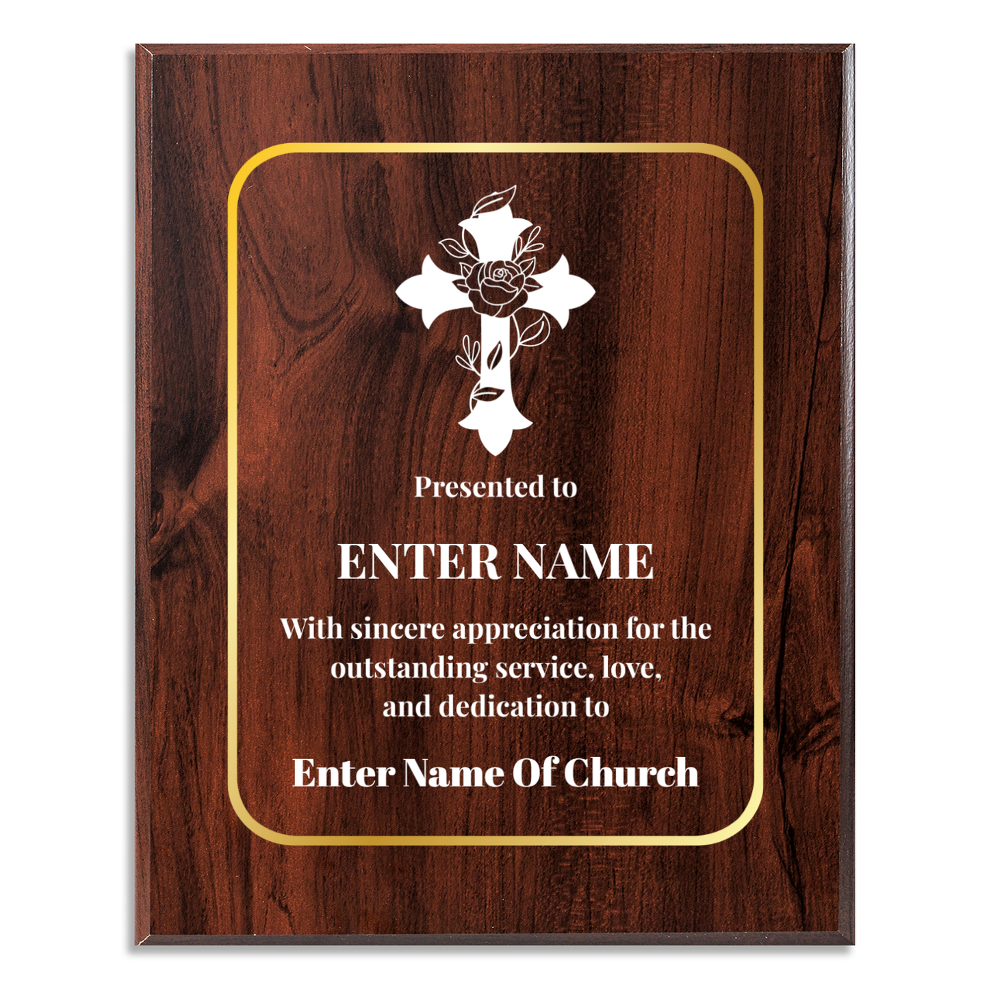 Personalized Church Floral Cross 8" x 10" UV Printed Luxury Award 3