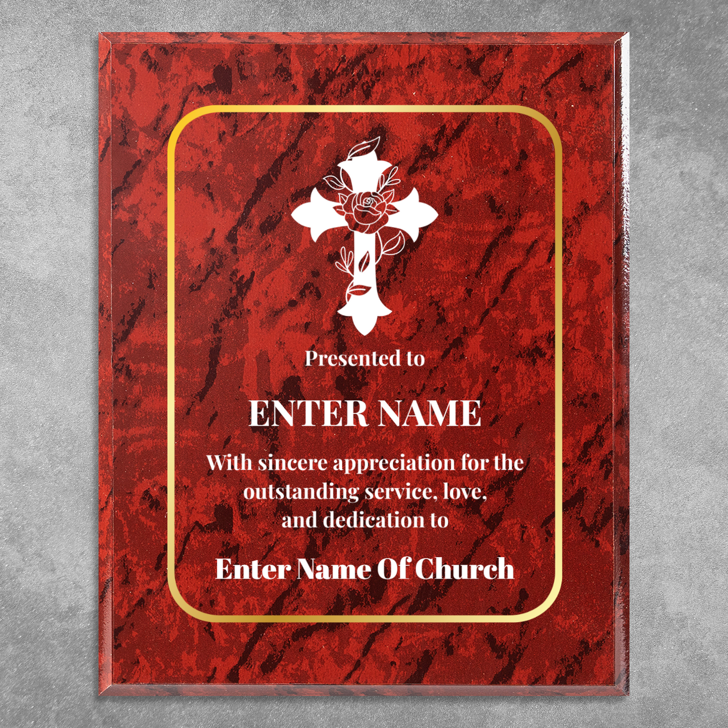 Personalized Church Floral Cross 8" x 10" UV Printed Luxury Award 3