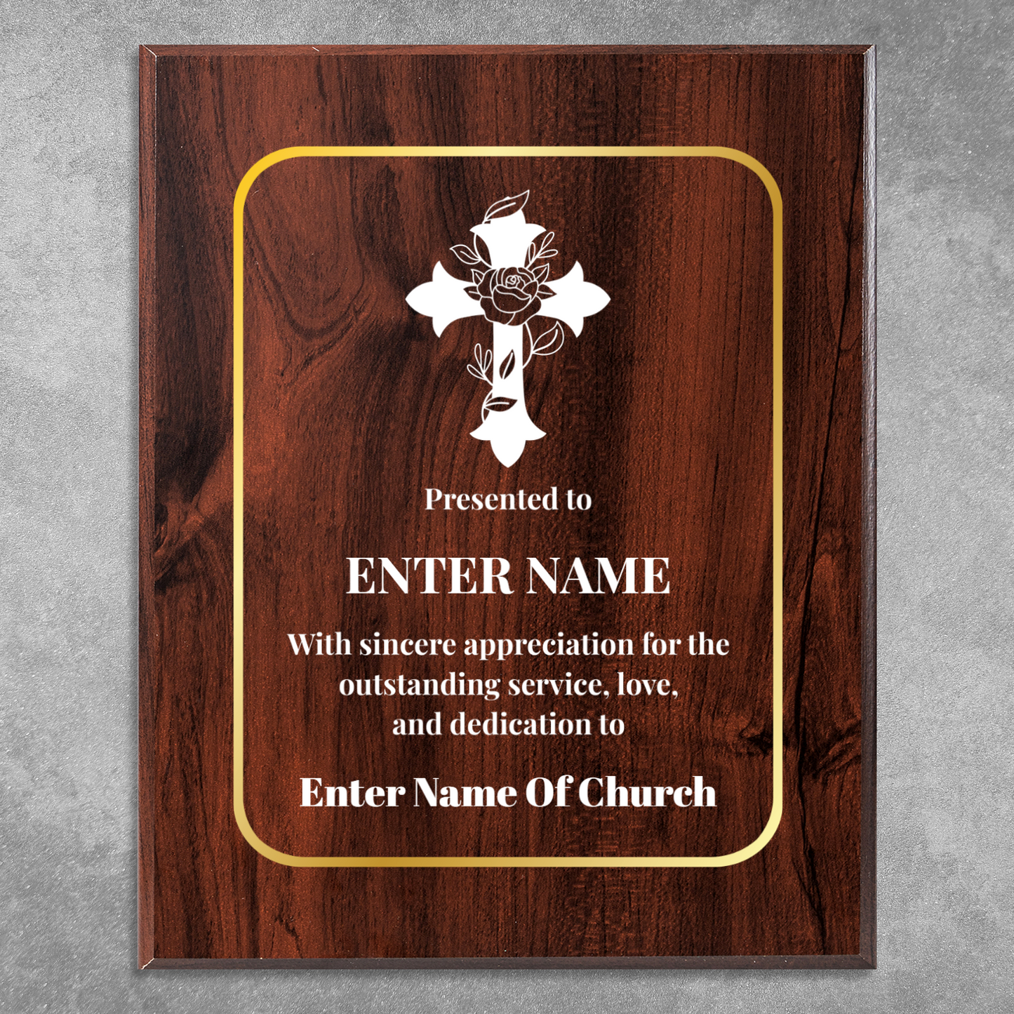 Personalized Church Floral Cross 8" x 10" UV Printed Luxury Award 3