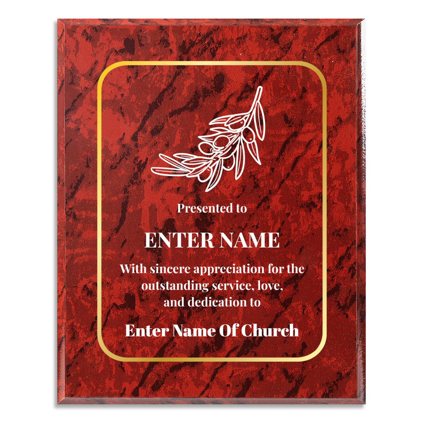 Personalized Church Olive Branch 8" x 10" UV Printed Luxury Award