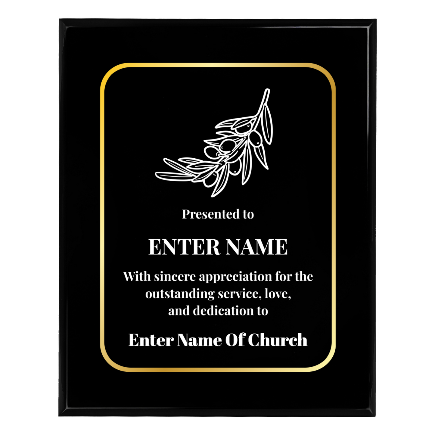 Personalized Church Olive Branch 8" x 10" UV Printed Luxury Award