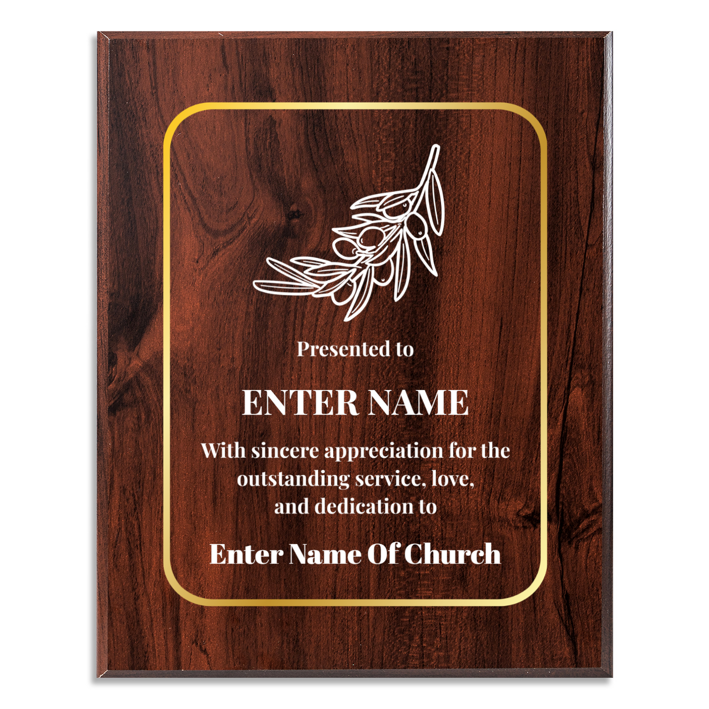 Personalized Church Olive Branch 8" x 10" UV Printed Luxury Award