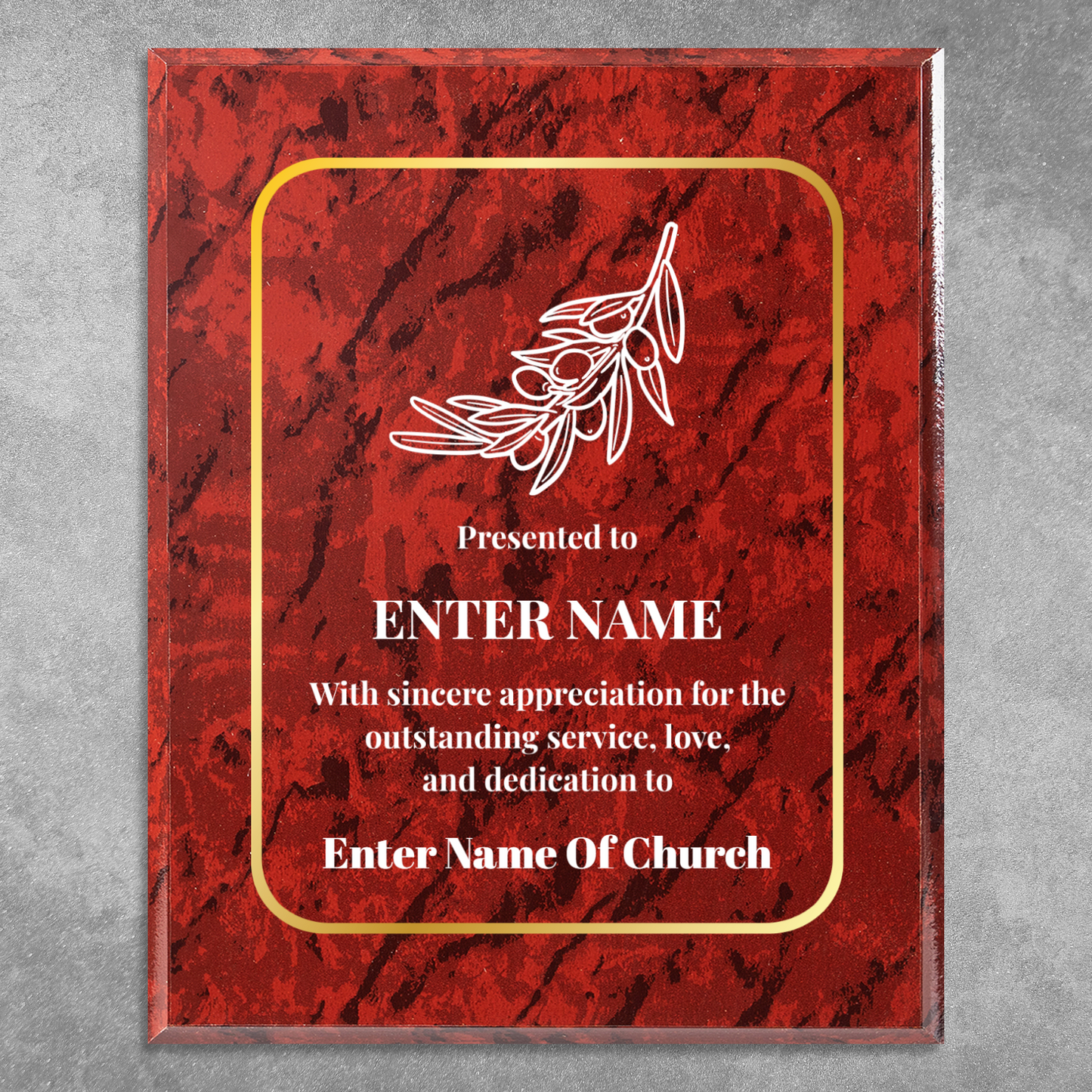Personalized Church Olive Branch 8" x 10" UV Printed Luxury Award