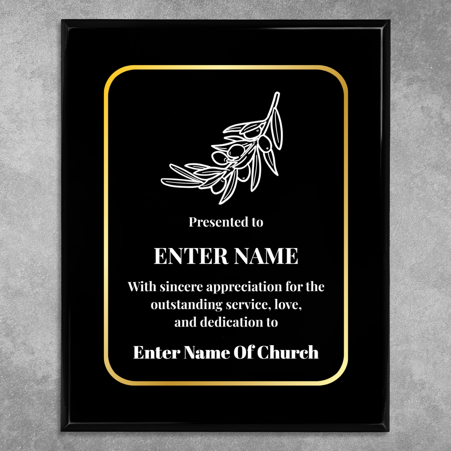 Personalized Church Olive Branch 8" x 10" UV Printed Luxury Award