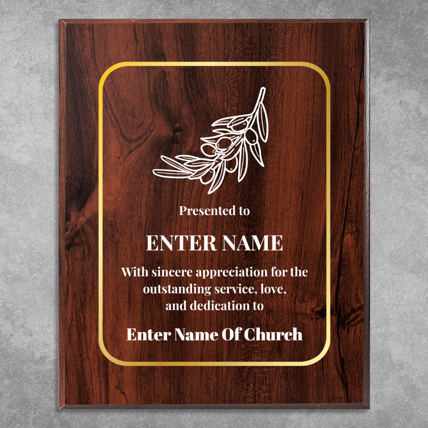 Personalized Church Olive Branch 8" x 10" UV Printed Luxury Award