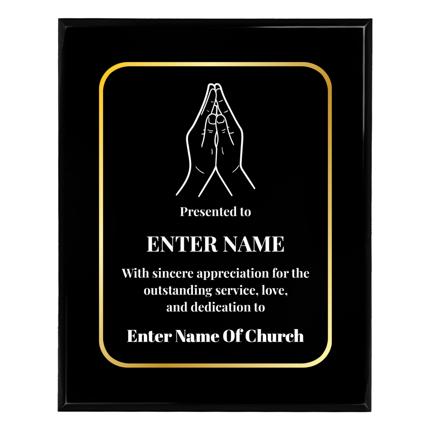 Personalized Church Praying Hands  8" x 10" UV Printed Luxury Award