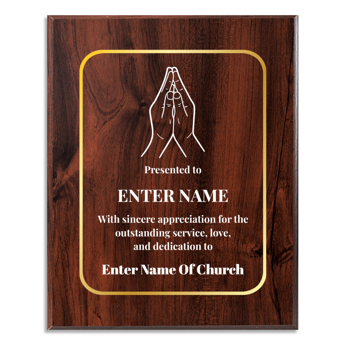 Personalized Church Praying Hands  8" x 10" UV Printed Luxury Award