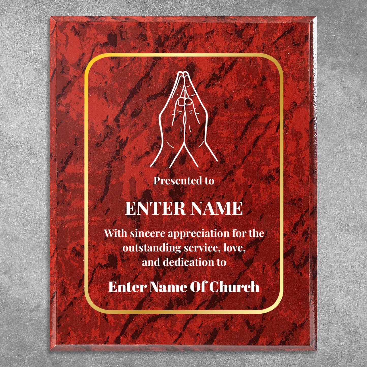 Personalized Church Praying Hands  8" x 10" UV Printed Luxury Award