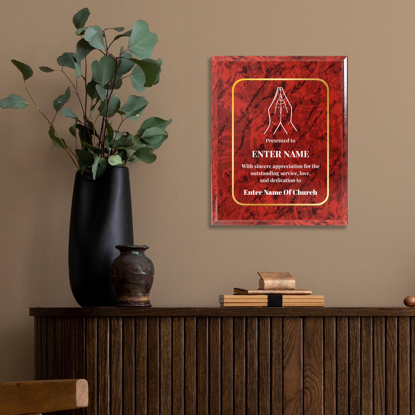 Personalized Church Praying Hands  8" x 10" UV Printed Luxury Award