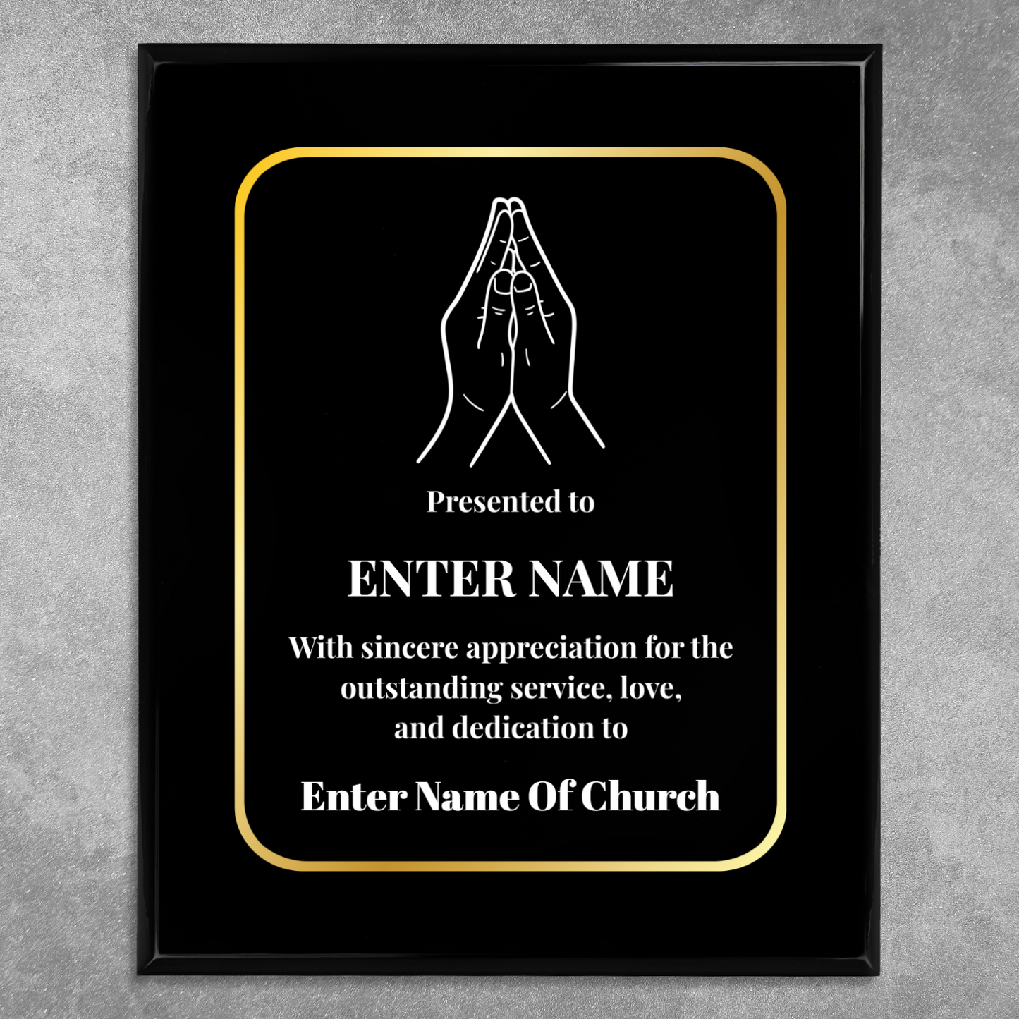 Personalized Church Praying Hands  8" x 10" UV Printed Luxury Award