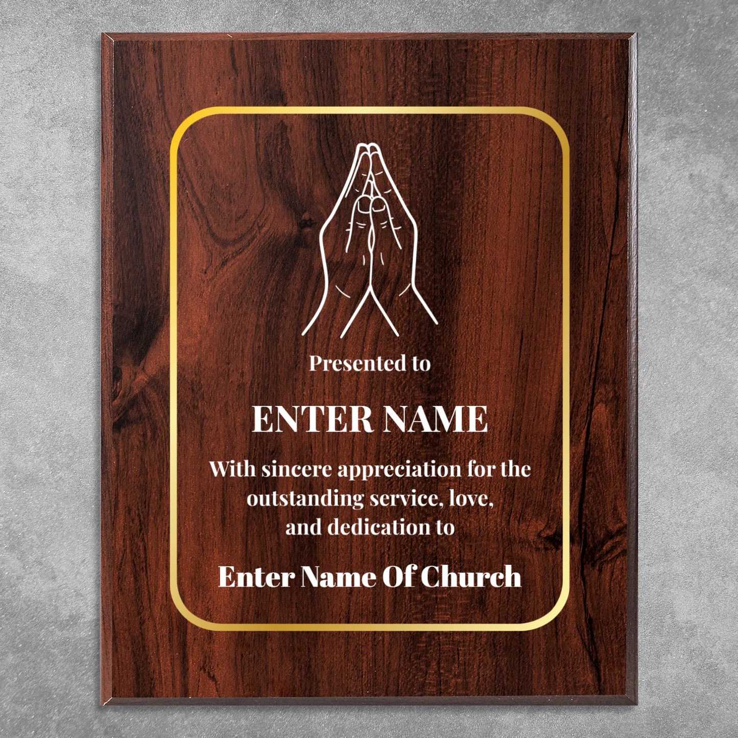Personalized Church Praying Hands  8" x 10" UV Printed Luxury Award
