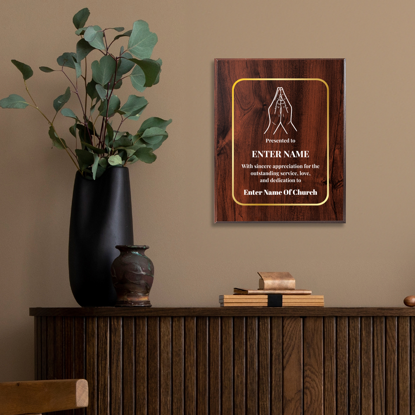 Personalized Church Praying Hands  8" x 10" UV Printed Luxury Award