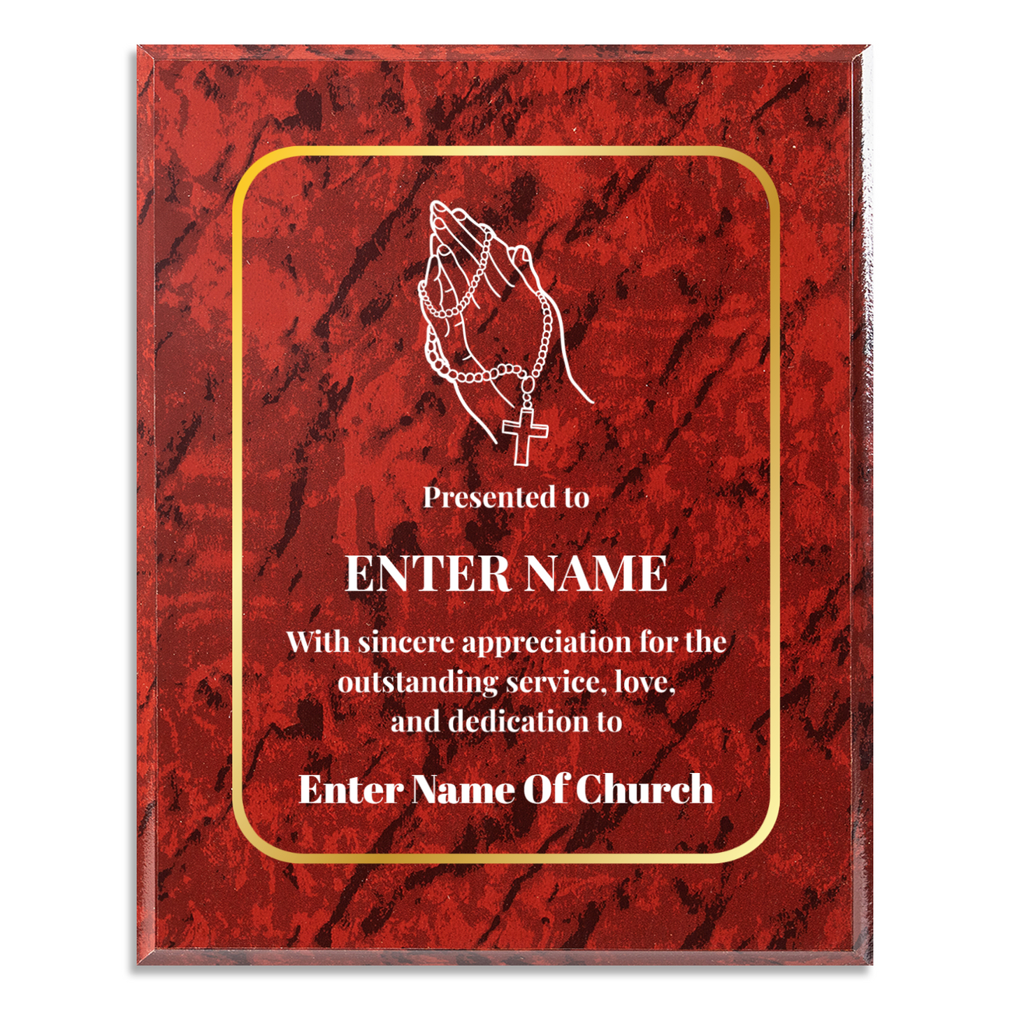 Personalized Church Praying Hands With Beads  8" x 10" UV Printed Luxury Award