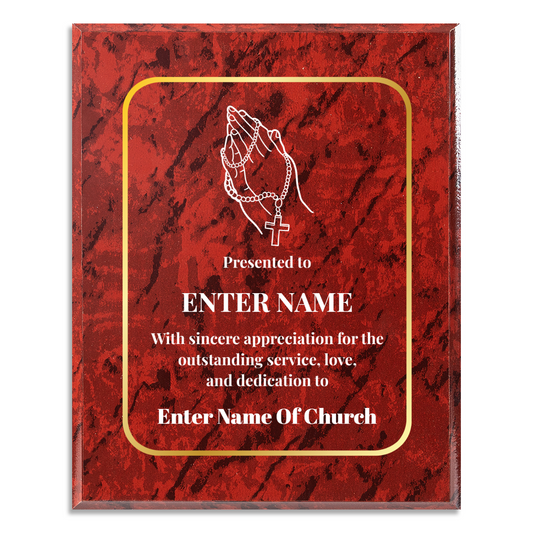 Personalized Church Praying Hands With Beads  8" x 10" UV Printed Luxury Award
