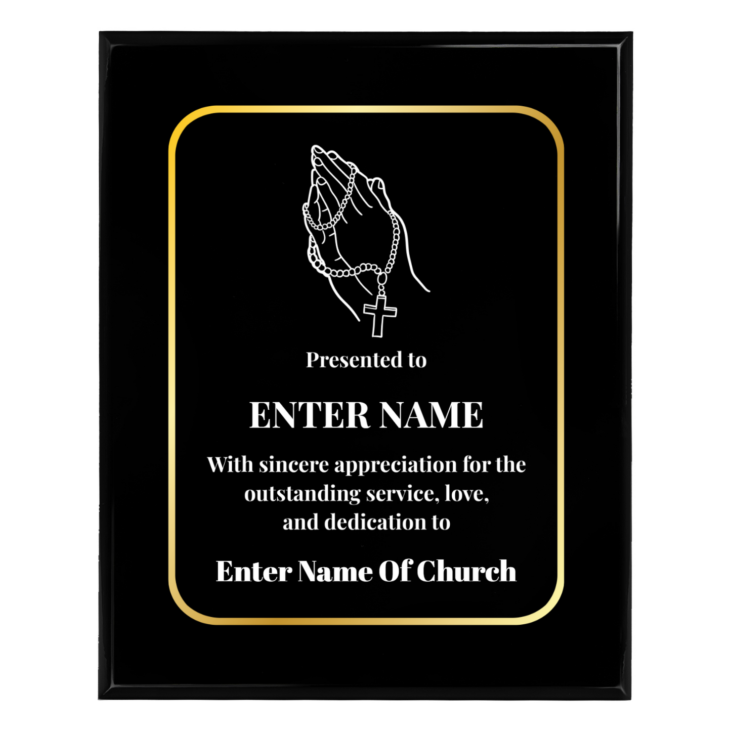 Personalized Church Praying Hands With Beads  8" x 10" UV Printed Luxury Award
