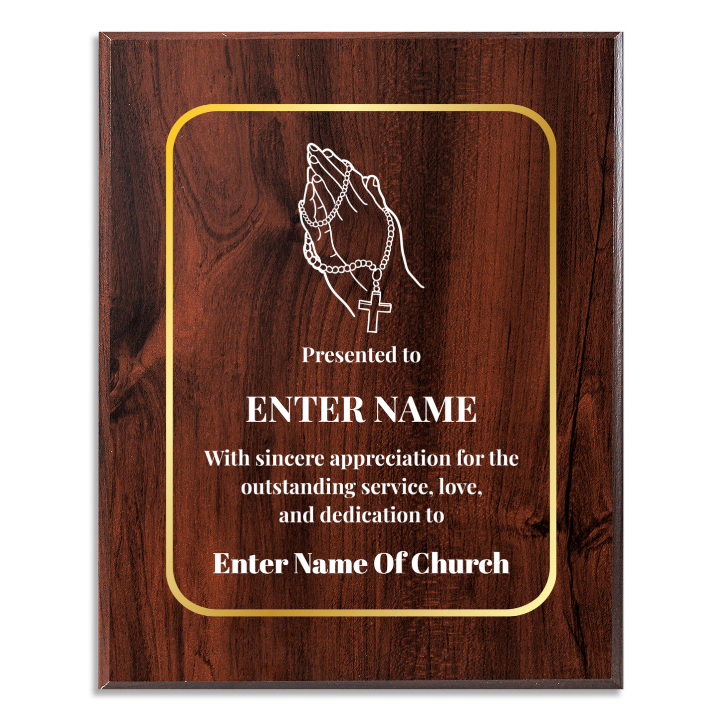 Personalized Church Praying Hands With Beads  8" x 10" UV Printed Luxury Award