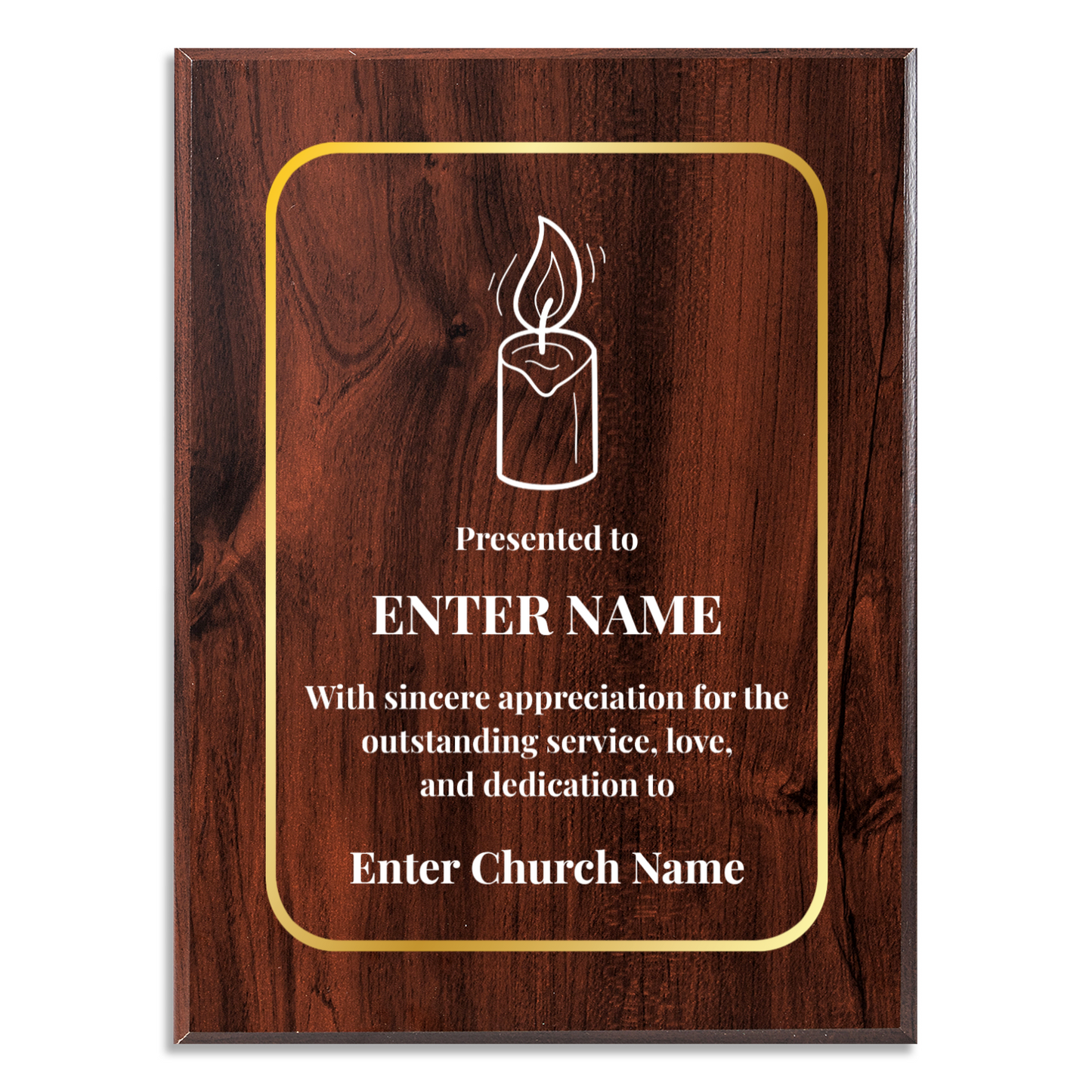 Personalized Church Candle 9" x 12" UV Printed Luxury Award